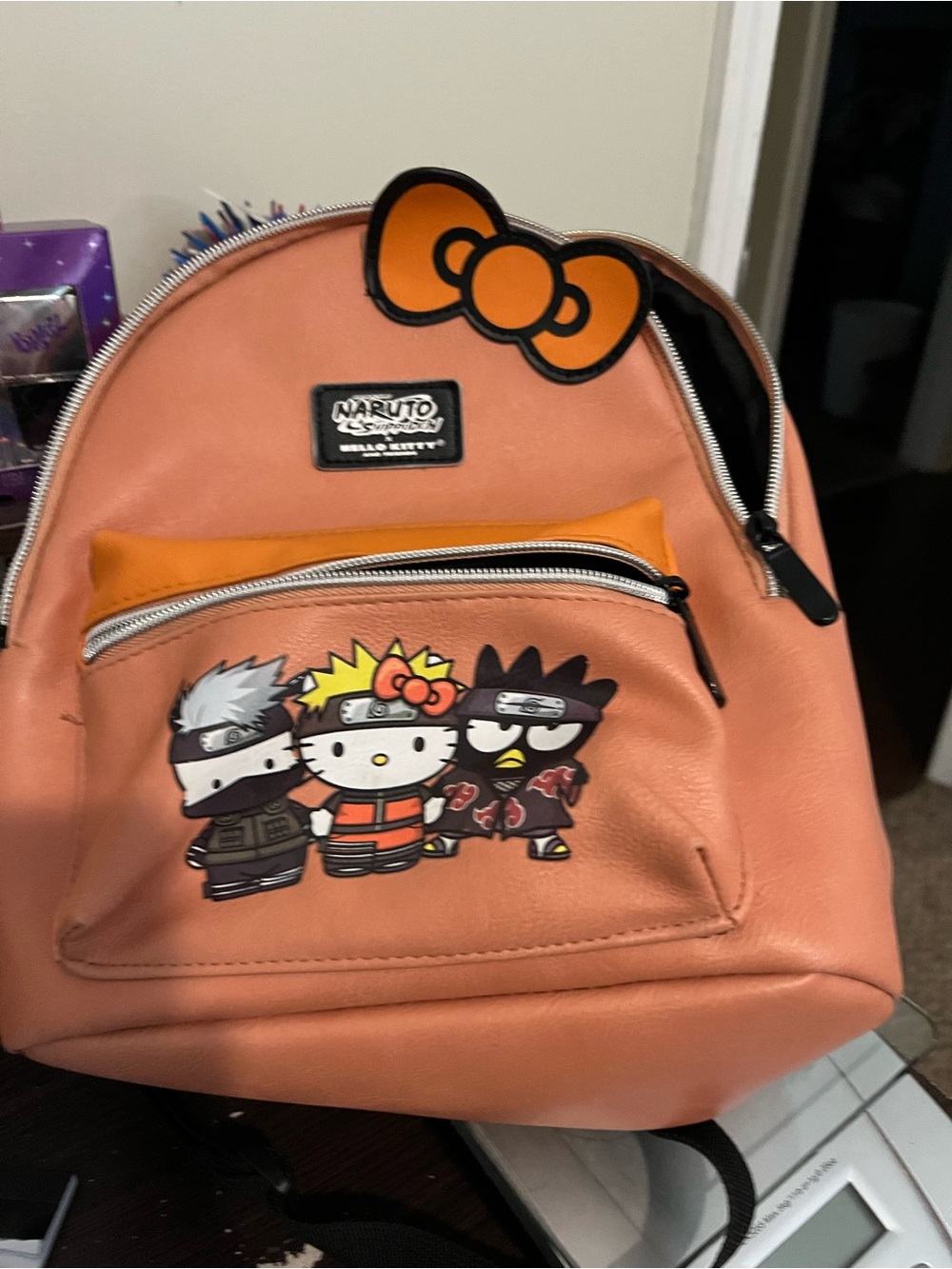 Hello Kitty x Naruto Peach-Orange Kids Backpack with Character Patch
